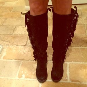 Steve Madden Dalton knee high fringe suede boots